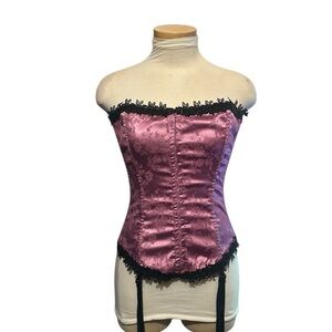 Frederick's of Hollywood Floral Satin Purple Corset with Lace Up Detail  Size 36